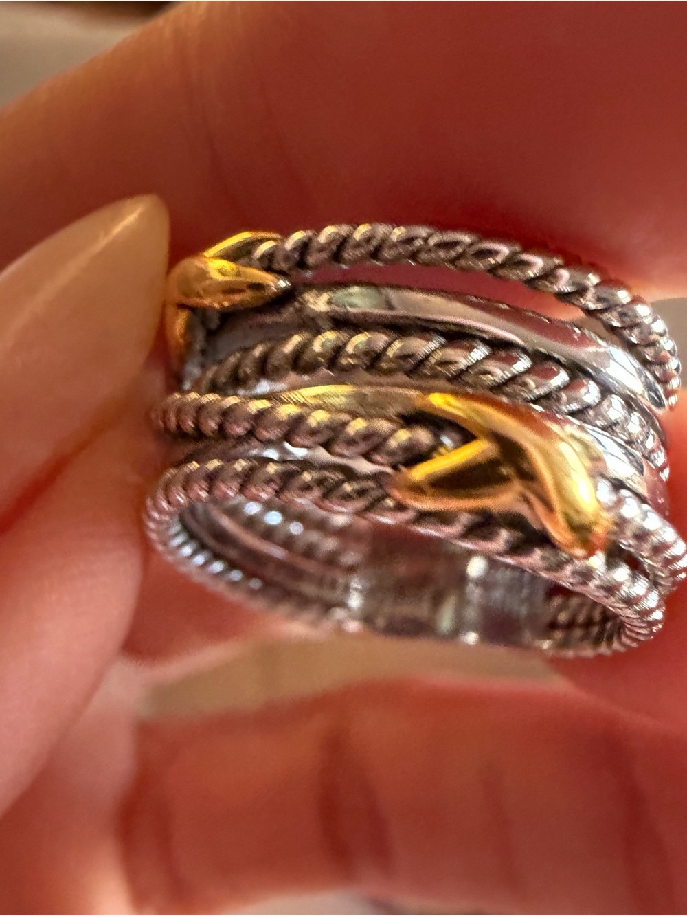 David Yurman Multi-Row Cable Ring Sterling Silver & 18K Yellow Gold Size 6.5 - Picture 11 of 16